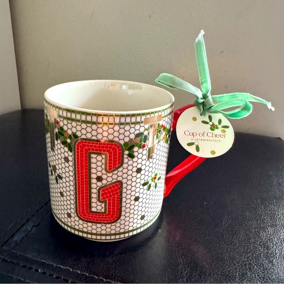 Coffee Mug “G” Anthropologie Holiday “Cup of Cheer” NWT - Picture 1 of 4